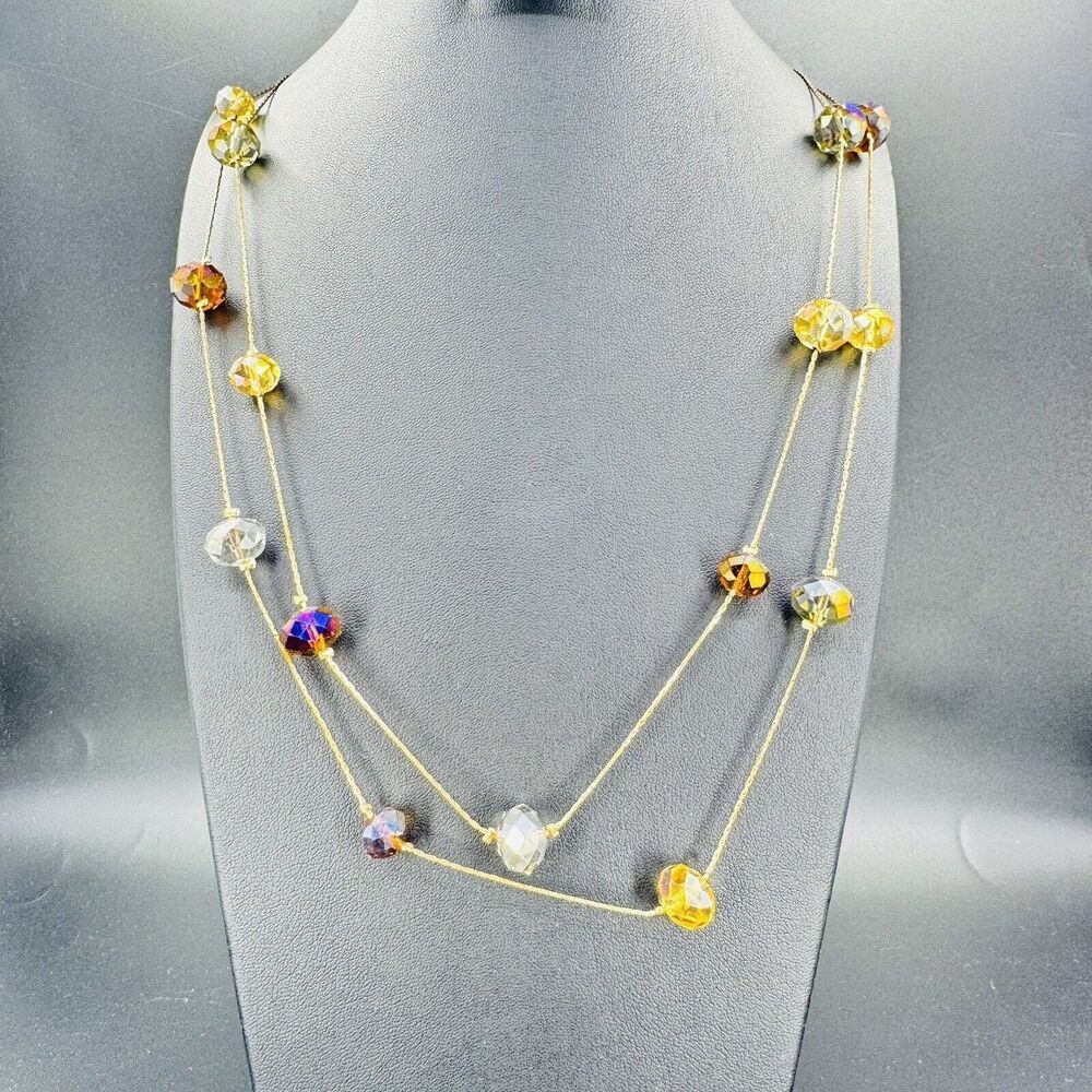 Ali Khan New York Extra Long Gold Tone Chain & Faceted Bead Necklace 58"